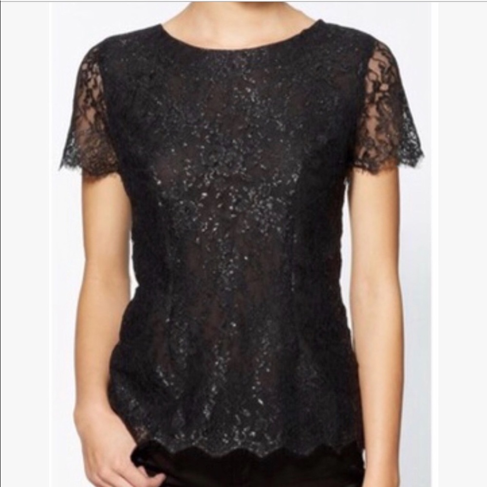 EUC Velvet by Graham & Spencer Black Lace Tee Top